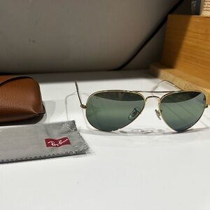 Ray-Ban Gold Aviator Sunglasses - Polarized Chromance Green Lenses